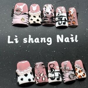 Nail Art Set - Pink and Black In Size S